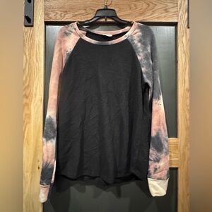 ADORA Black and Pink Tie-Dye Long Sleeve Top